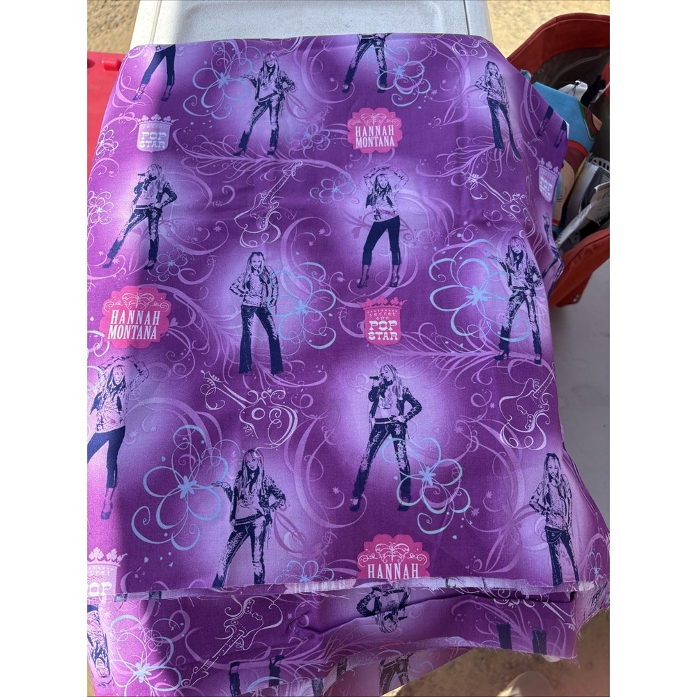 Hannah Montana Pop Star Cotton Fabric 2 Yards 44 Inches Wide Purple Disney